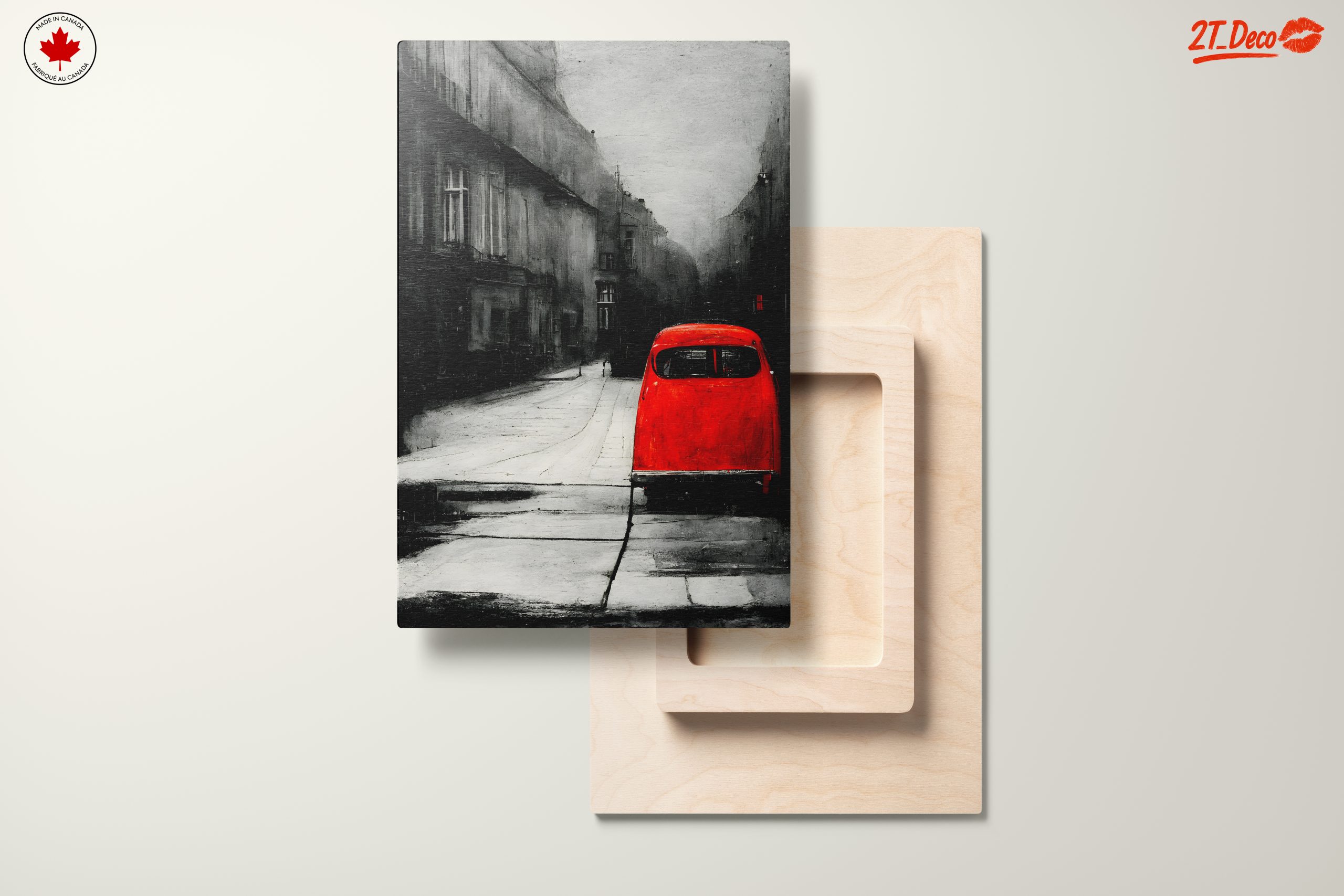 Red Car in Urban Landscape Art - Image 11