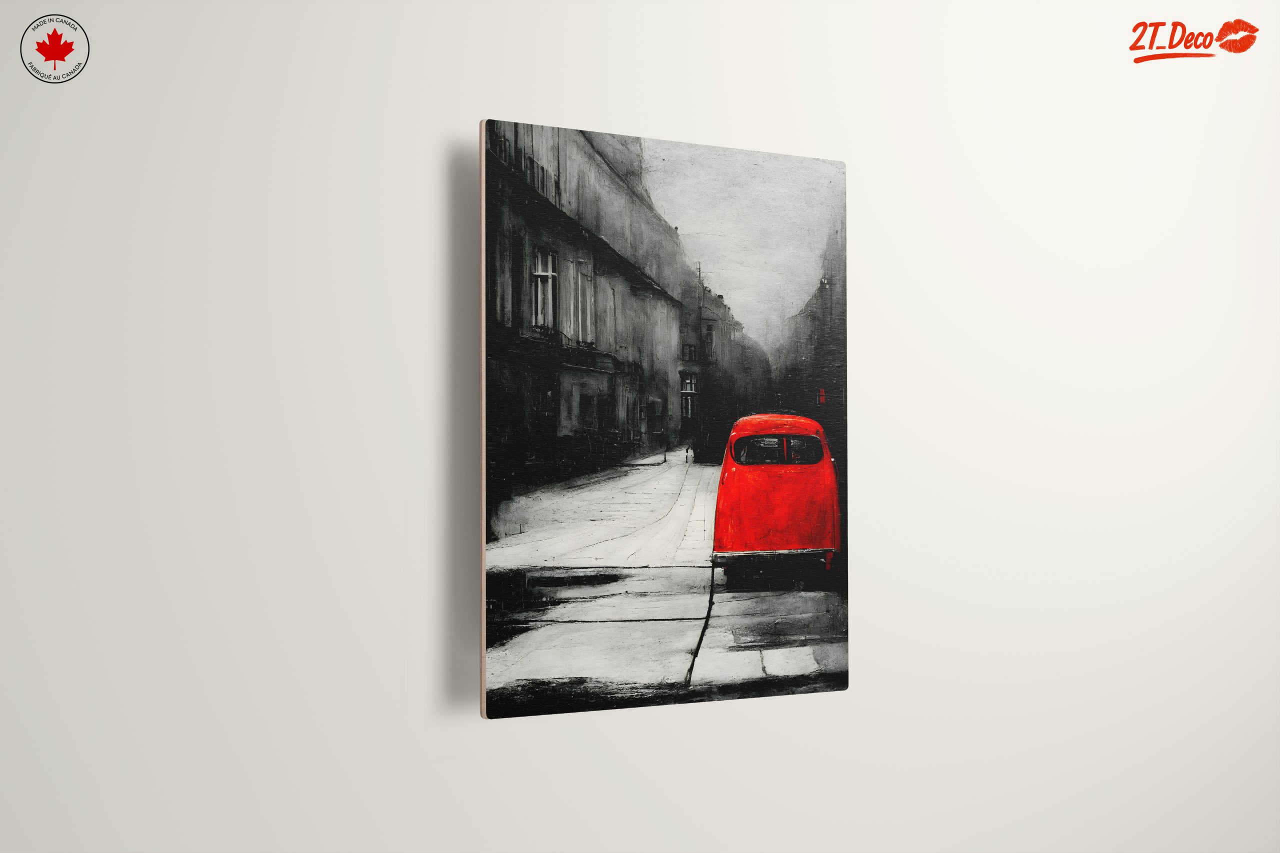 Red Car in Urban Landscape Art - Image 13