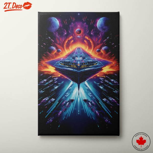 Futuristic Spaceship in Vibrant Cosmic Landscape