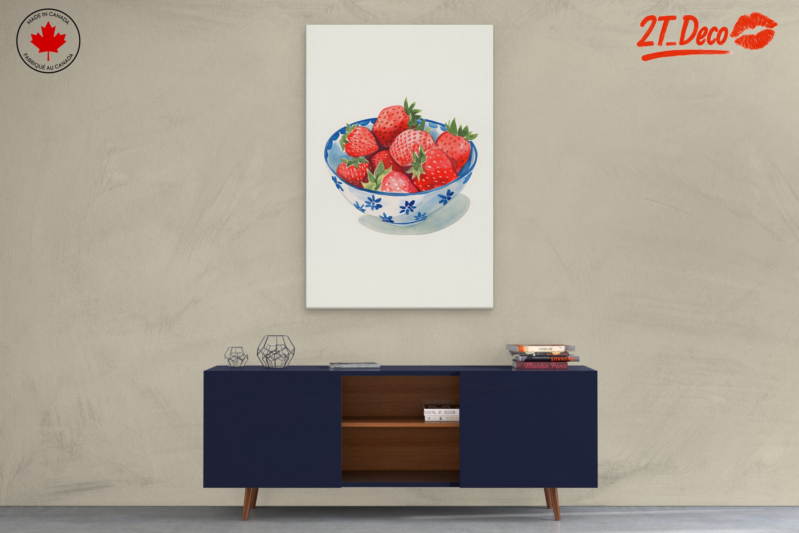 Vibrant Abstract Strawberries in Bowl Art - Image 3
