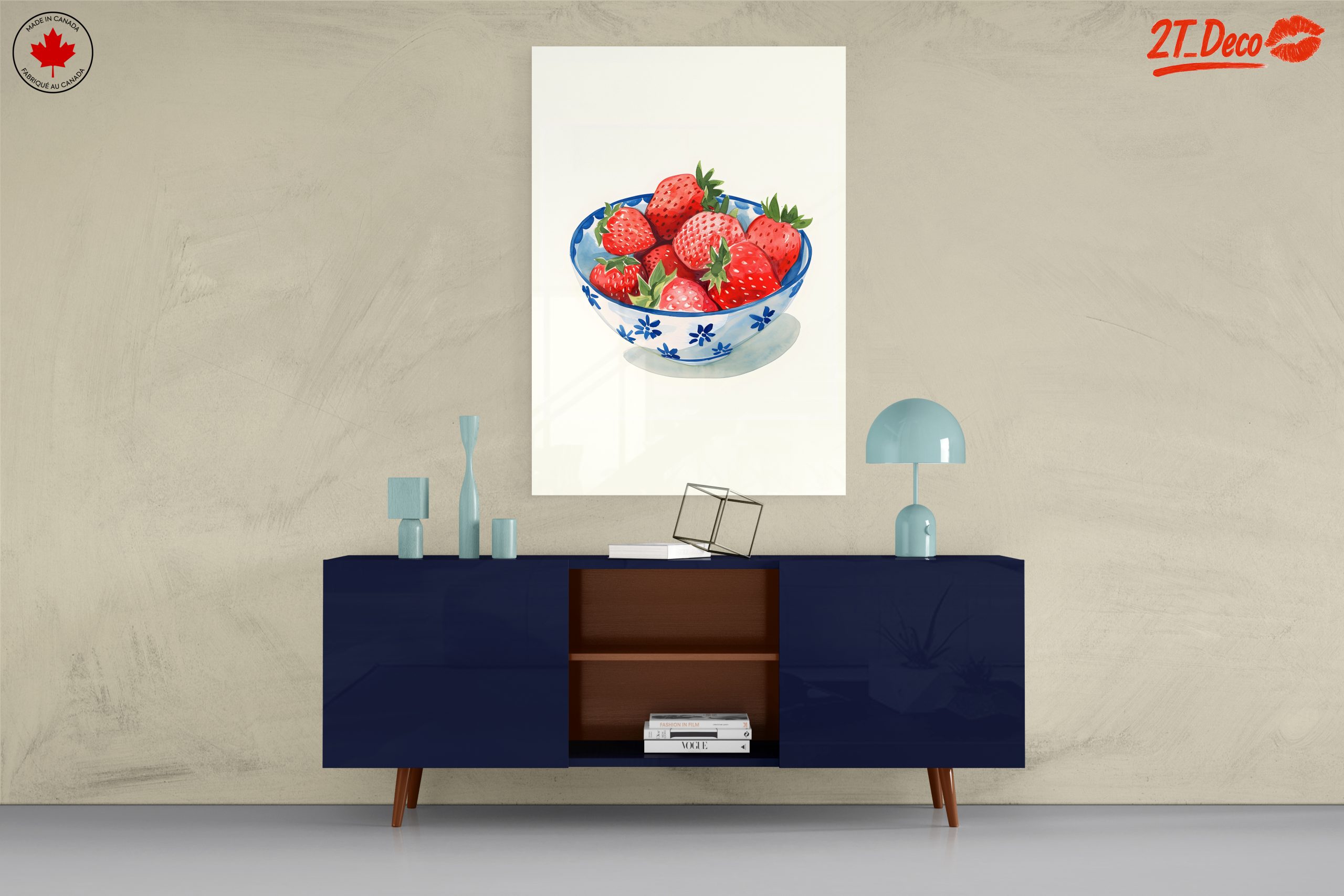 Vibrant Abstract Strawberries in Bowl Art - Image 8