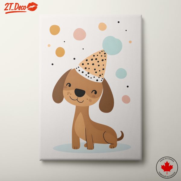 Playful Dog with Party Hat and Bubbles Art