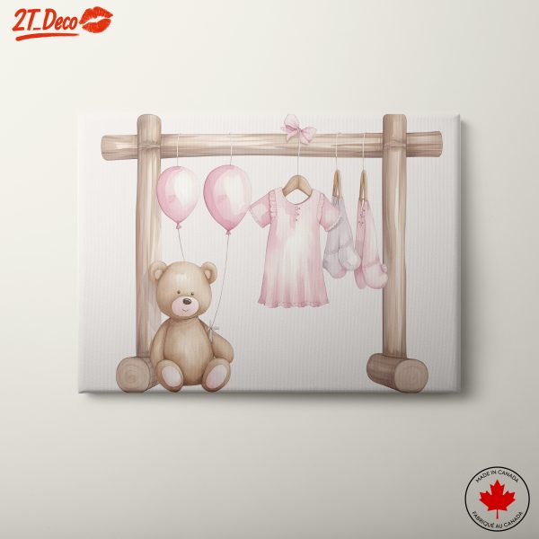 Cute Baby Nursery Artwork with Teddy Bear and Balloons
