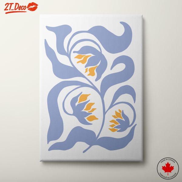 Stylized Floral Artwork in Blue and Yellow