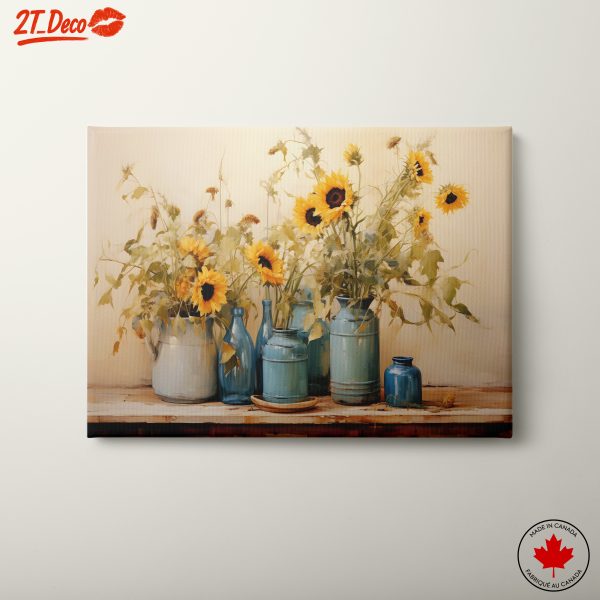 Sunflowers in Blue Vases Still Life