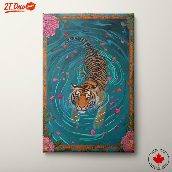 Artistic Tiger Swimming in Vibrant Waters