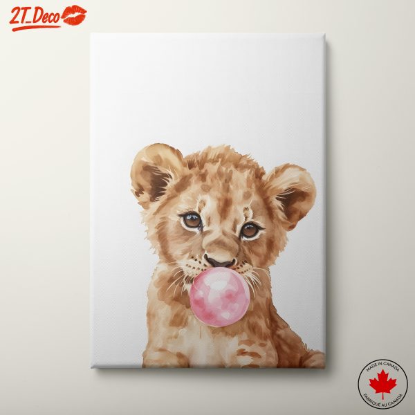 Adorable Lion Cub Blowing Bubble Gum