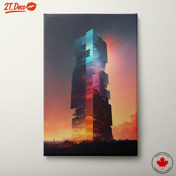 Futuristic Tower in Vibrant Sunset