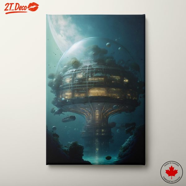 Futuristic Underwater Cityscape with Illuminated Structures