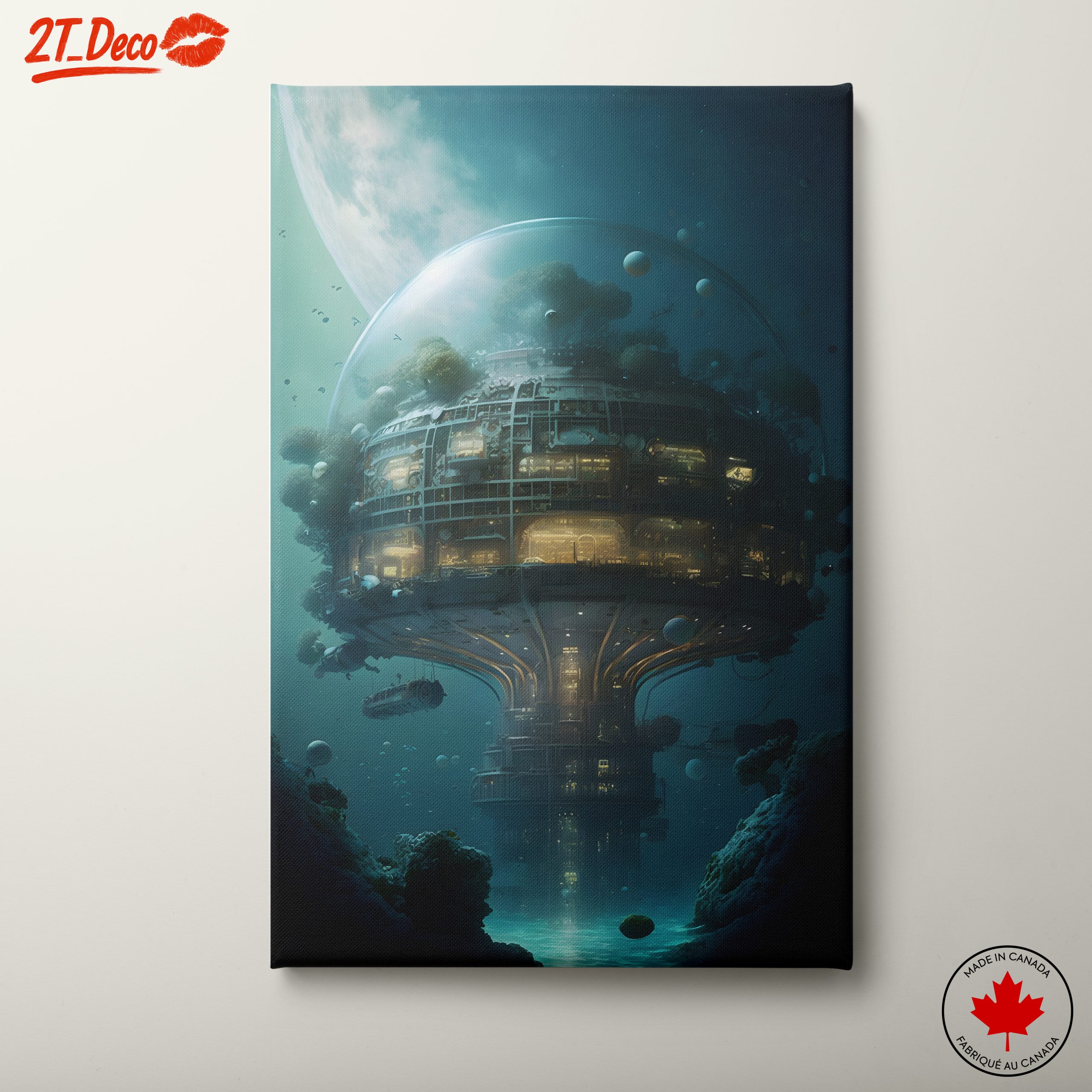 Futuristic Underwater Cityscape with Illuminated Structures