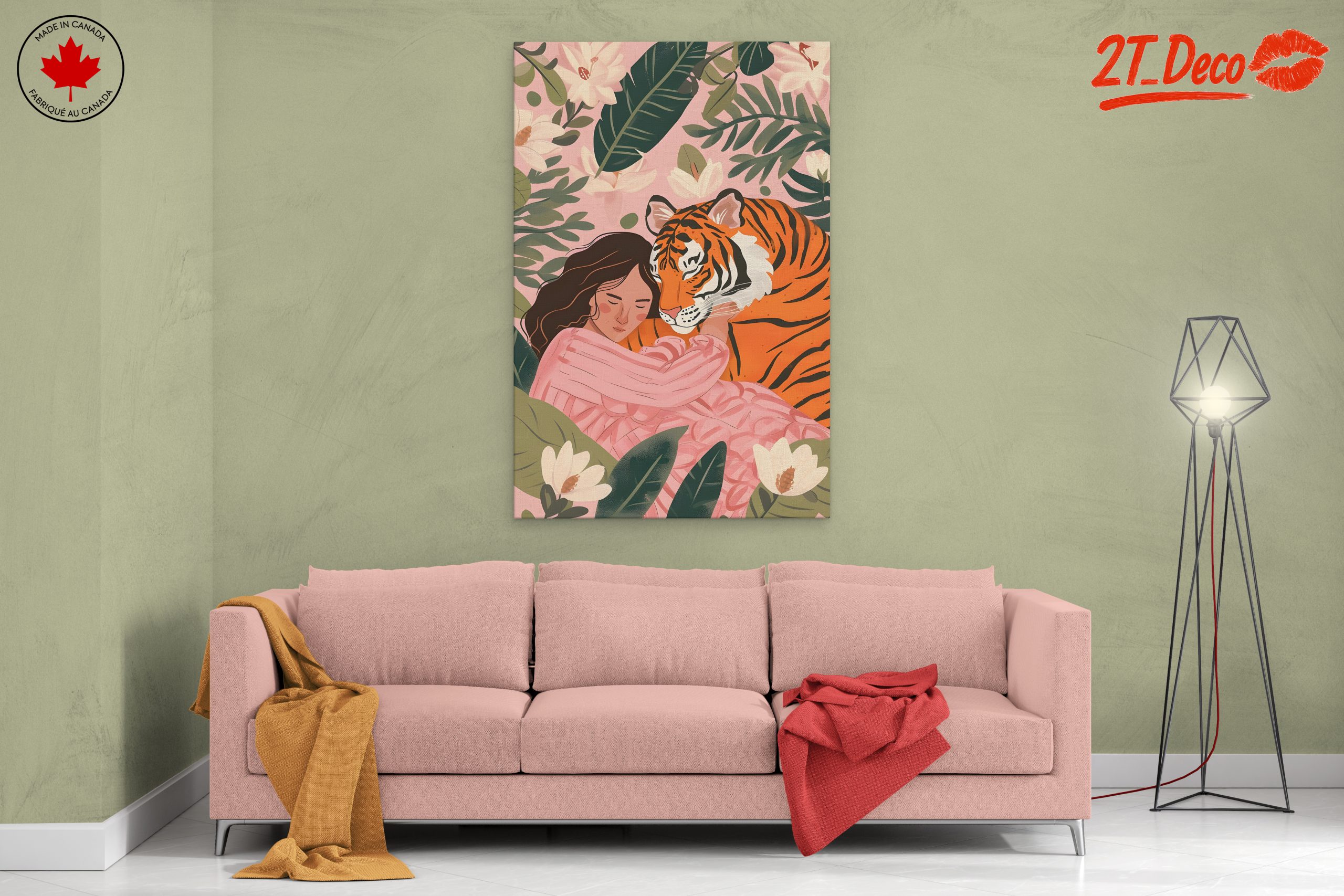 Woman Embracing Tiger in Flowering Jungle - Image 2