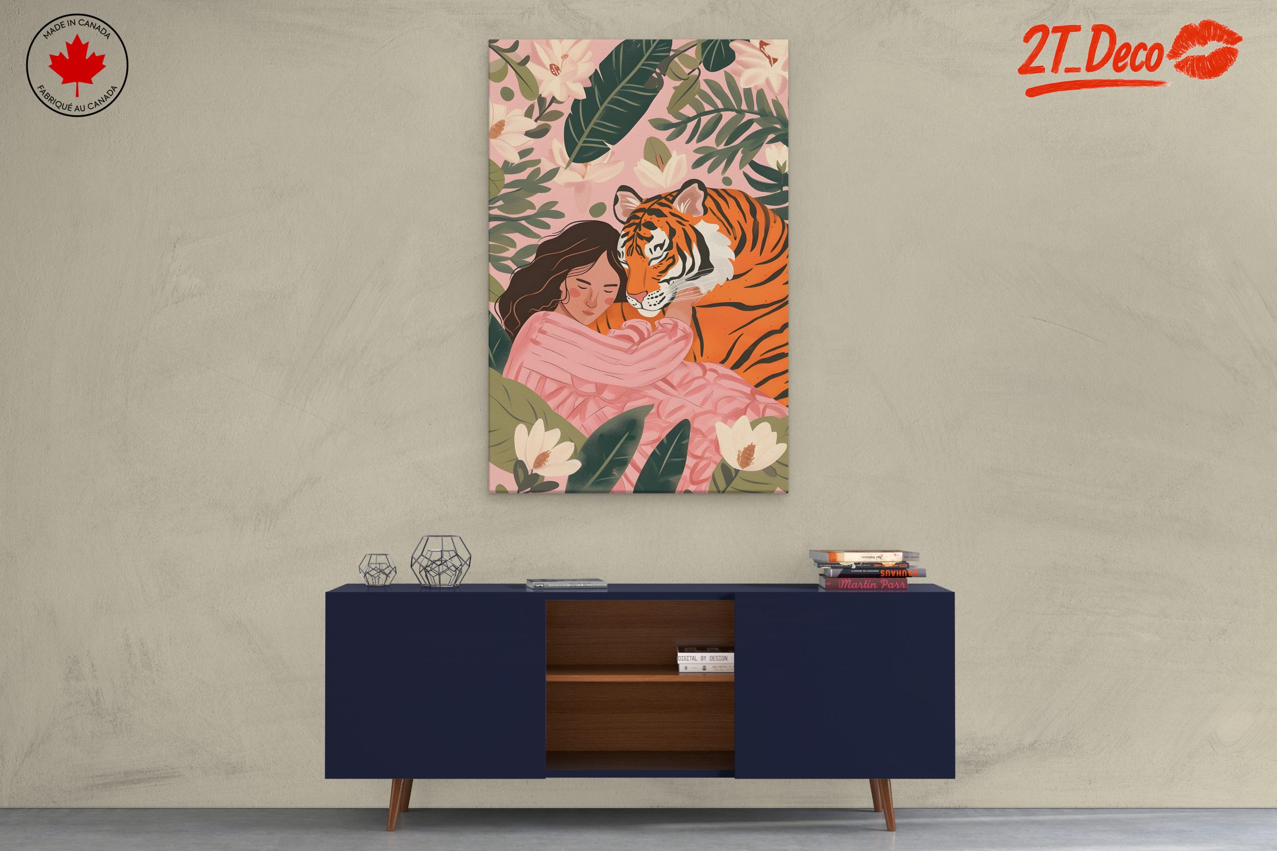 Woman Embracing Tiger in Flowering Jungle - Image 3
