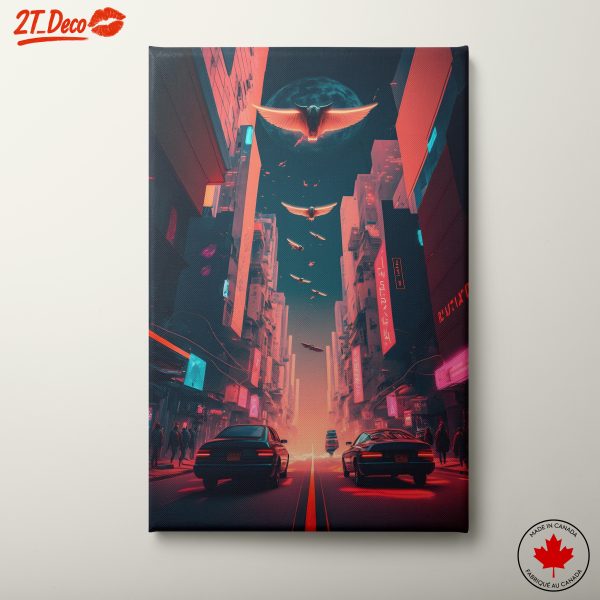Futuristic Urban Night Scene with Neon Lights