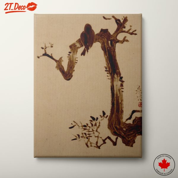 Serene Japanese Style Bird On Branch Art