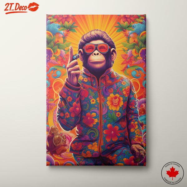 Playful Monkey in Vibrant Floral Design
