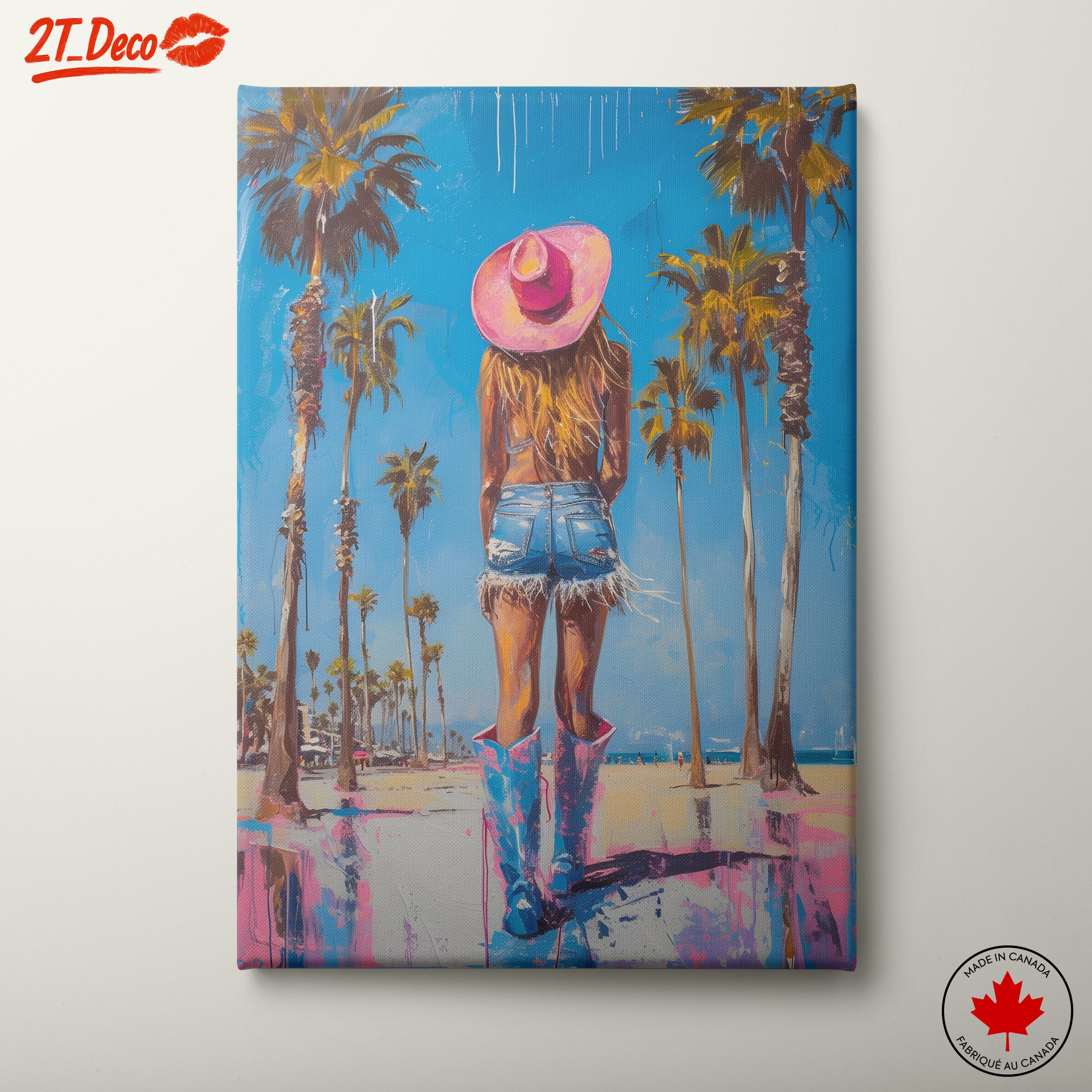 Vibrant Beach Scene with Girl in Pink Hat
