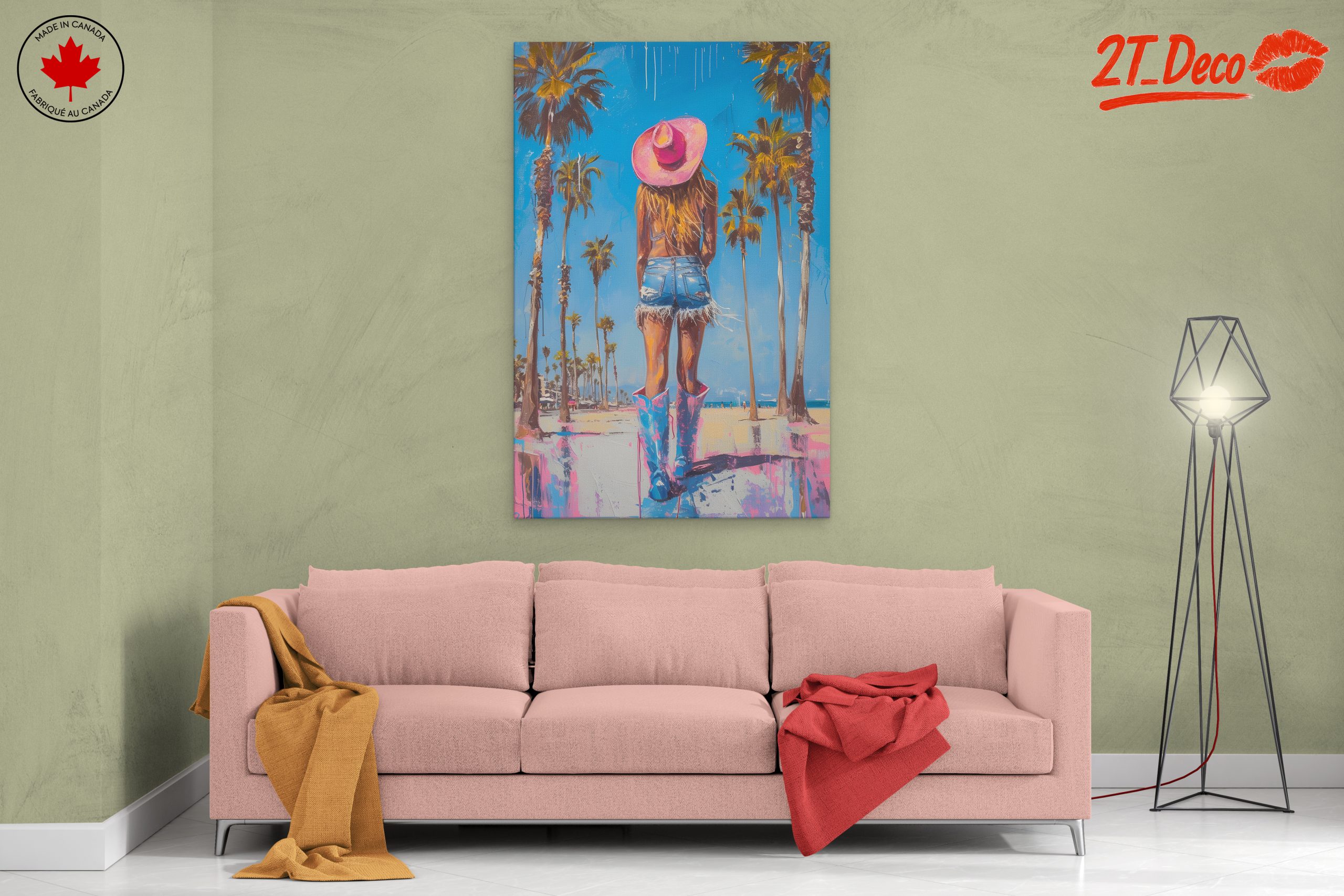 Vibrant Beach Scene with Girl in Pink Hat - Image 2