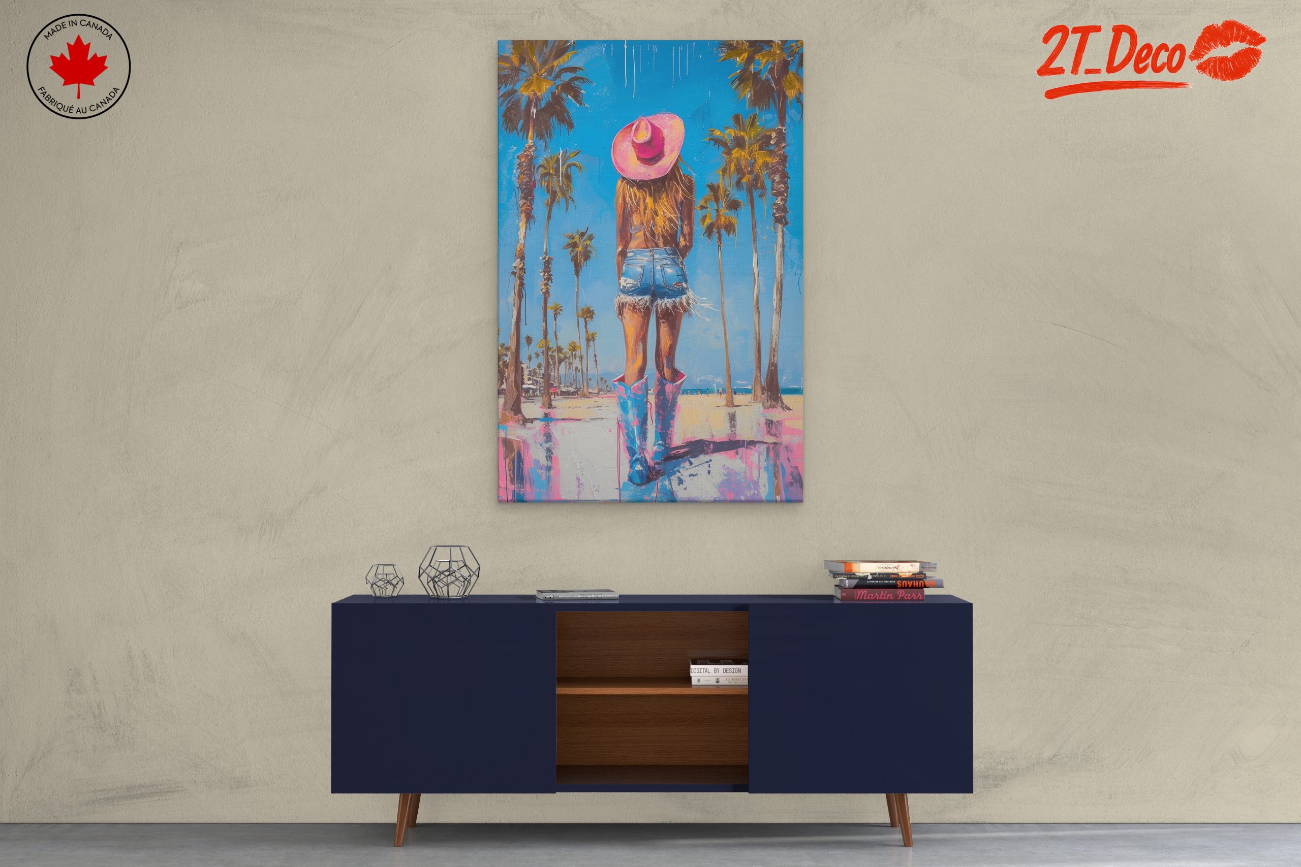 Vibrant Beach Scene with Girl in Pink Hat - Image 3