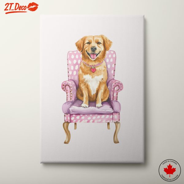Cute Dog Sitting on Pink Chair