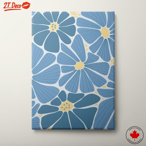 Stylized Floral Design with Blue and Yellow Flowers