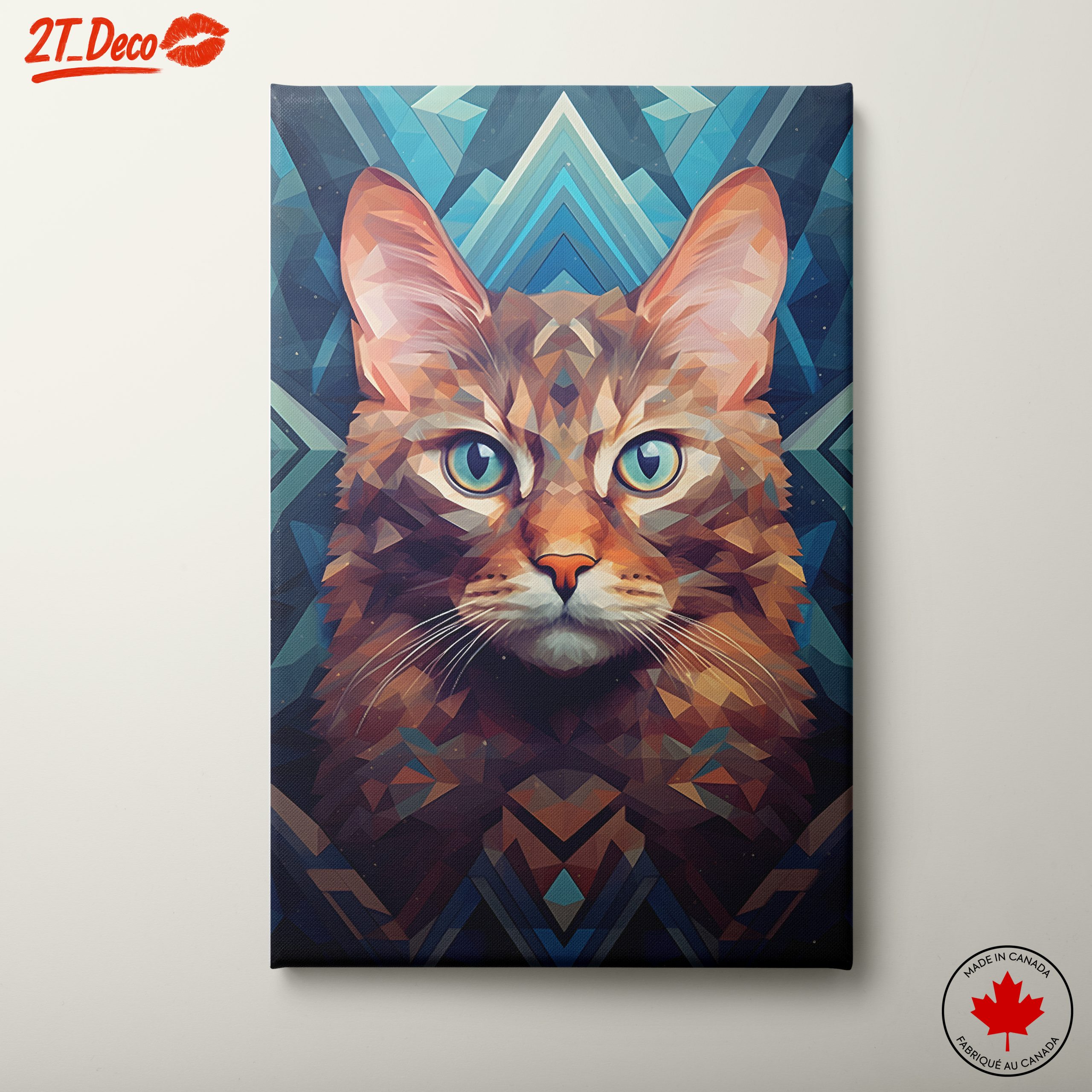 Stylized Cat Art with Vibrant Geometric Design
