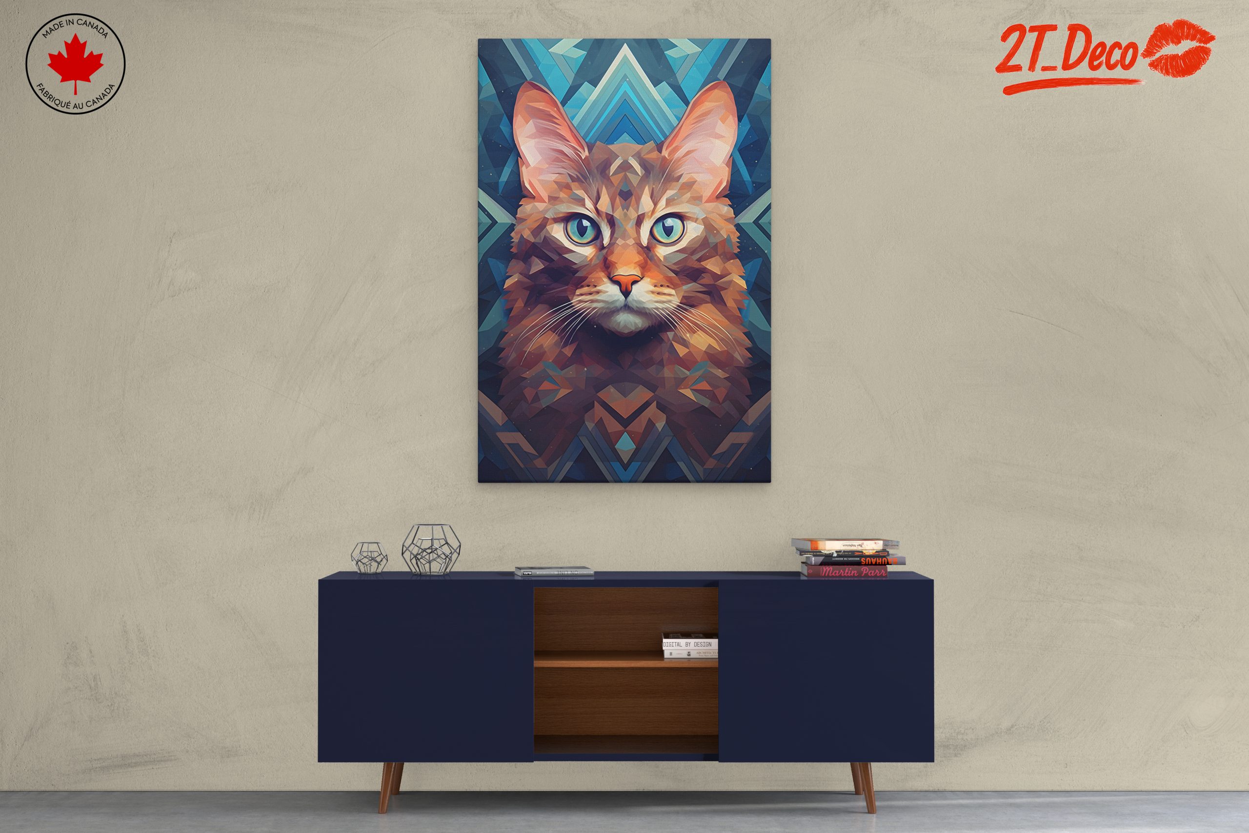 Stylized Cat Art with Vibrant Geometric Design - Image 3