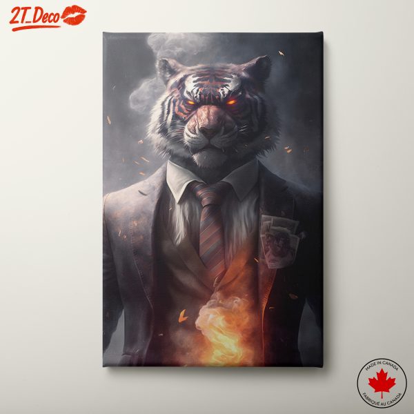 Stylized Tiger in Suit with Fiery Elements