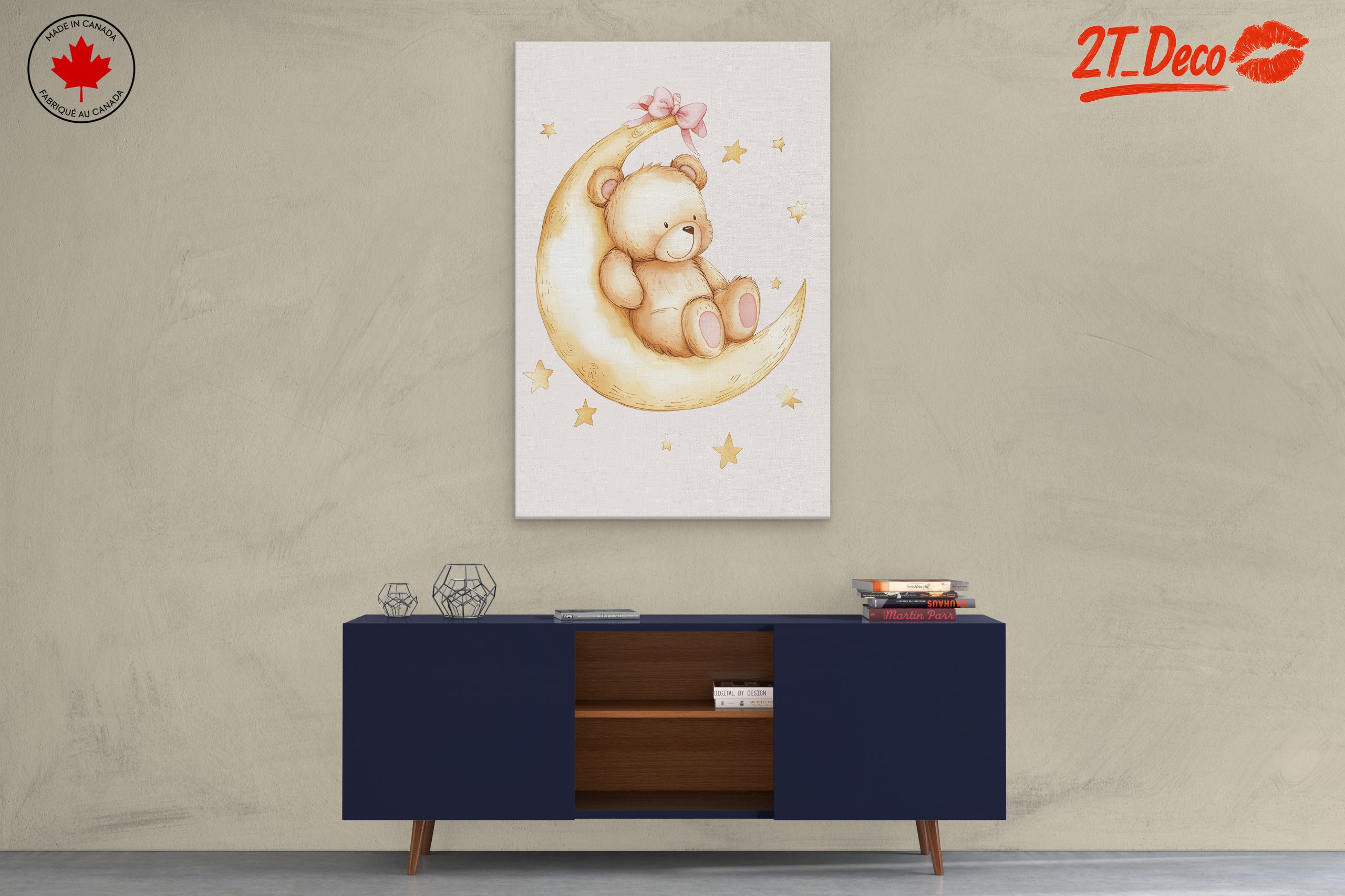 Adorable Teddy Bear on Moon Art - Image 3