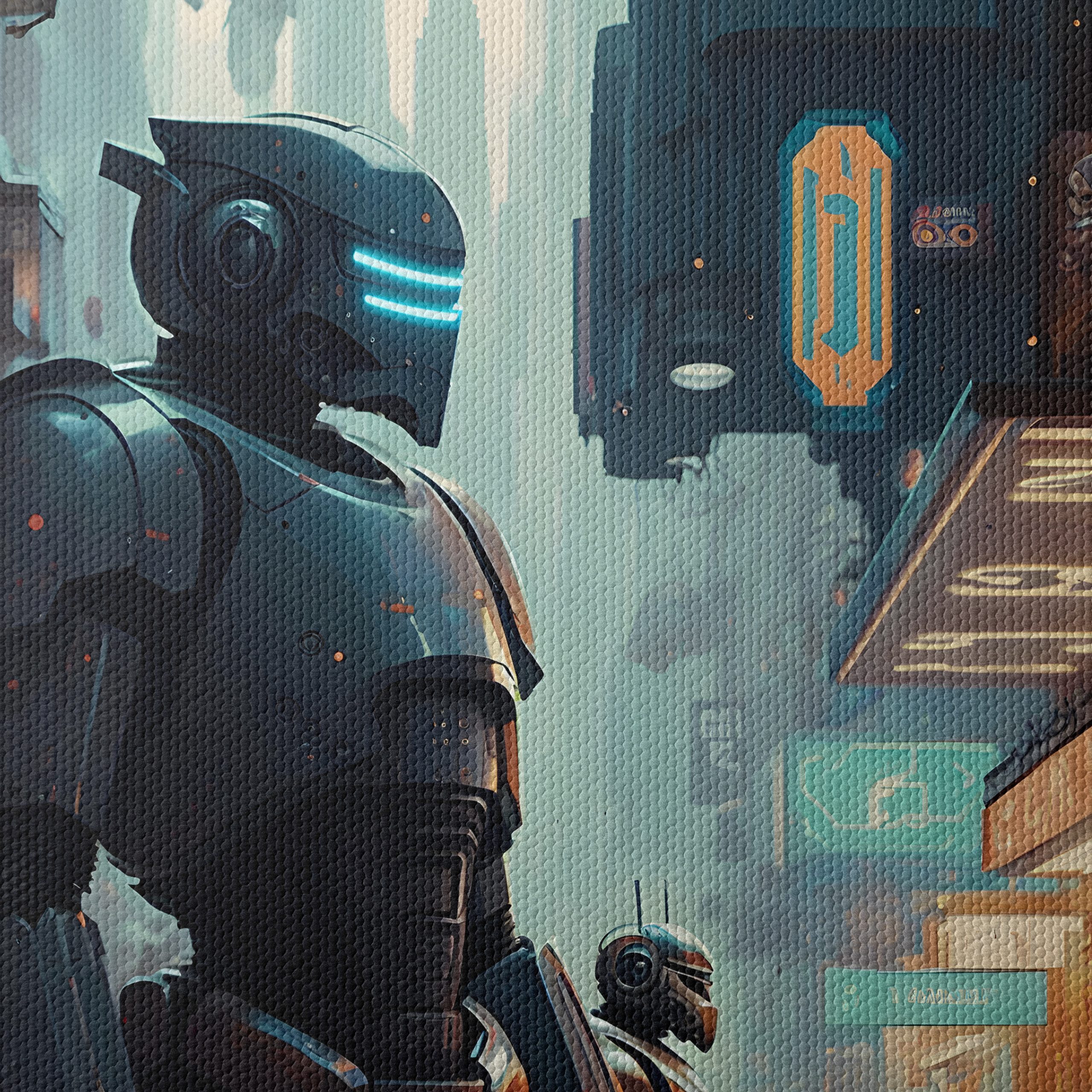Futuristic Robot Urban Scene Artwork - Image 4