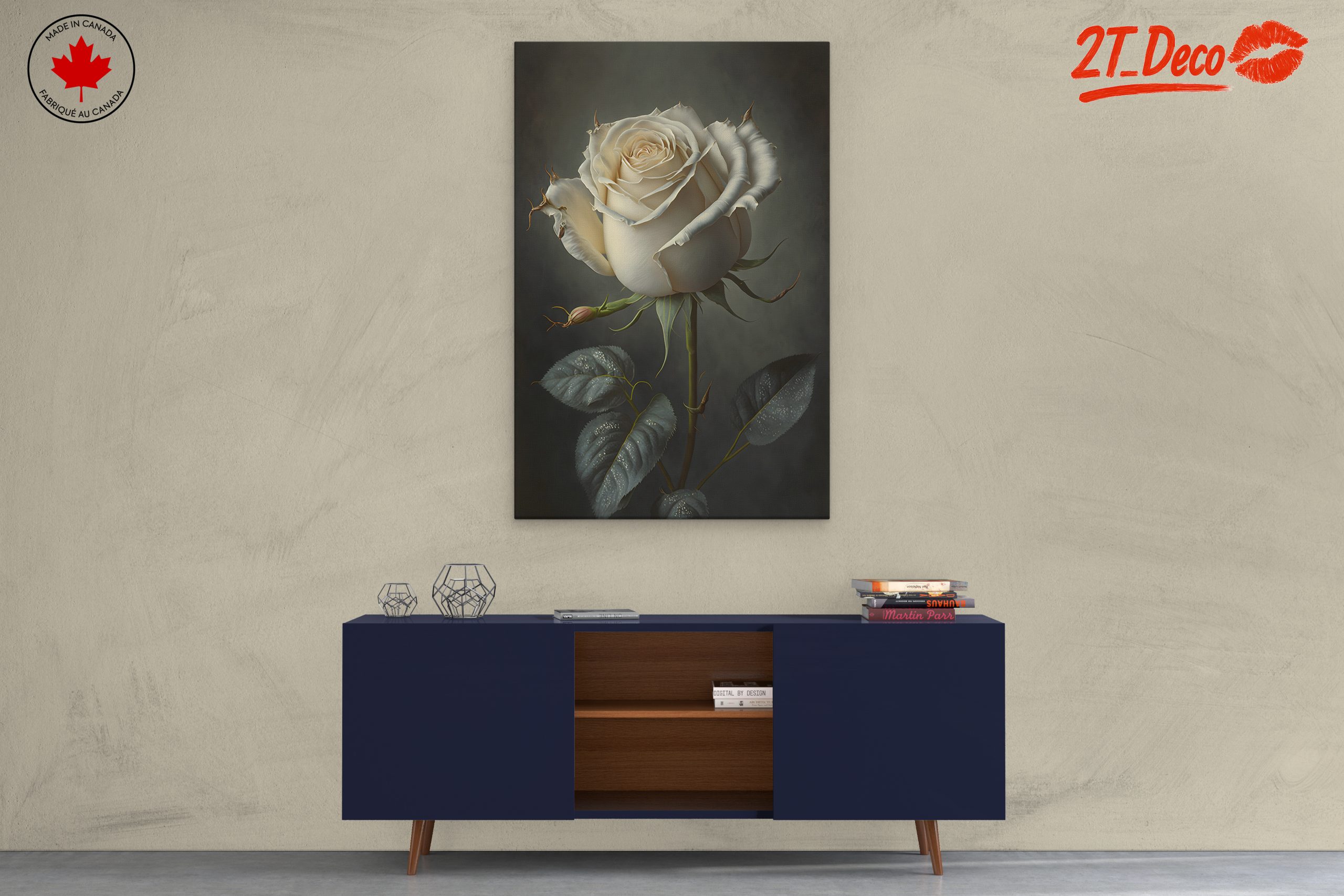 Elegant White Rose Floral Art - Image 3