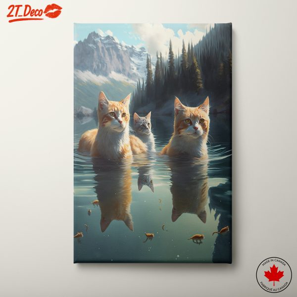 Whimsical Art of Cats in a Lake