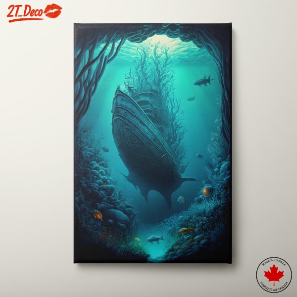 Mystical Underwater Scene with Sunken Ship and Marine Life