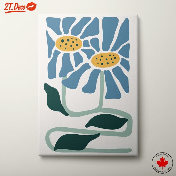 Stylized Floral Artwork with Blue and Yellow Flowers