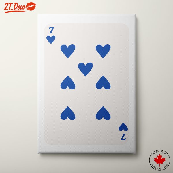 Stylized Blue Seven of Hearts Design