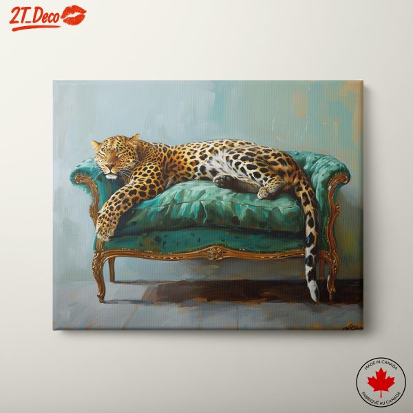 Leopard Relaxing on Vintage Sofa