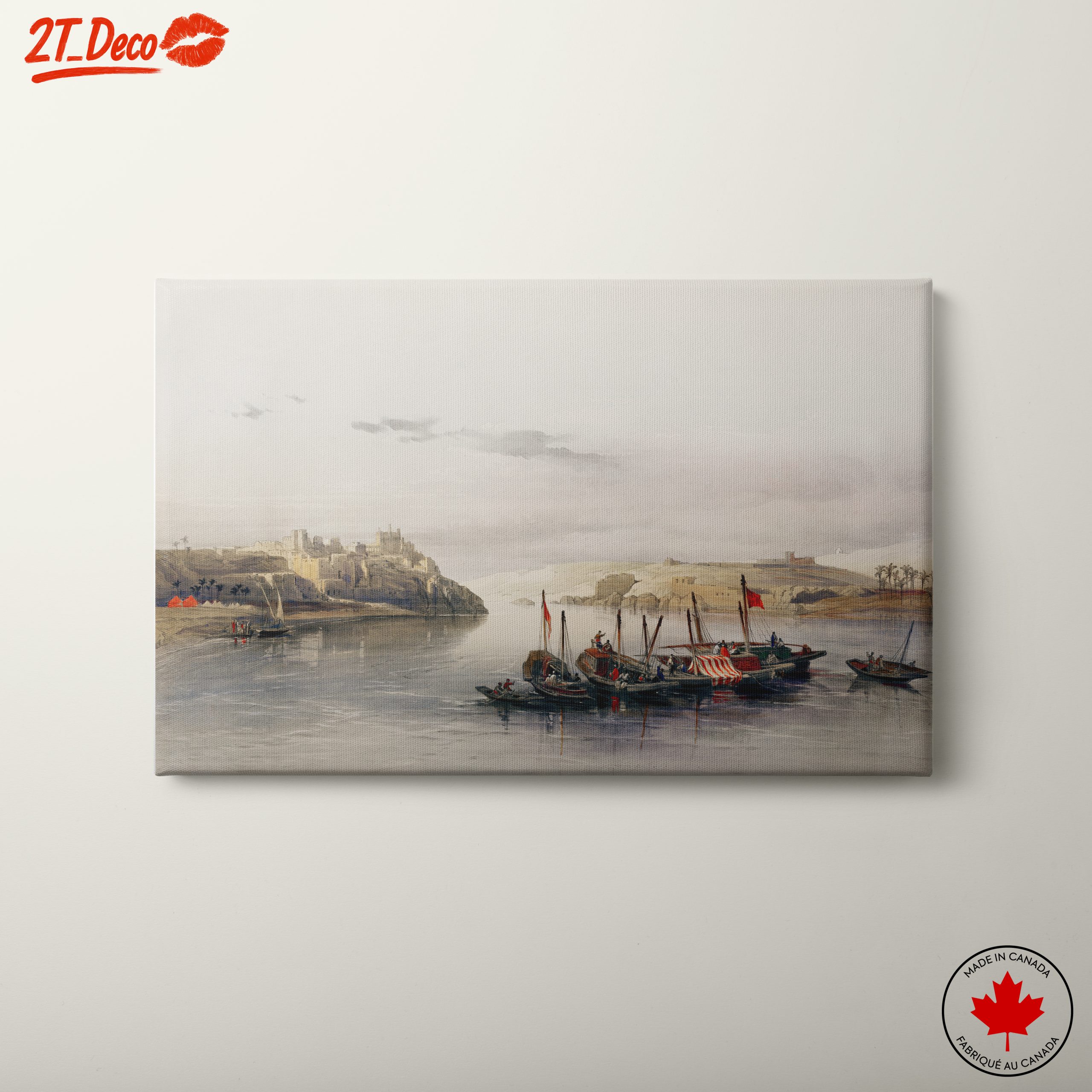 Historical River Scene with Egyptian Boats
