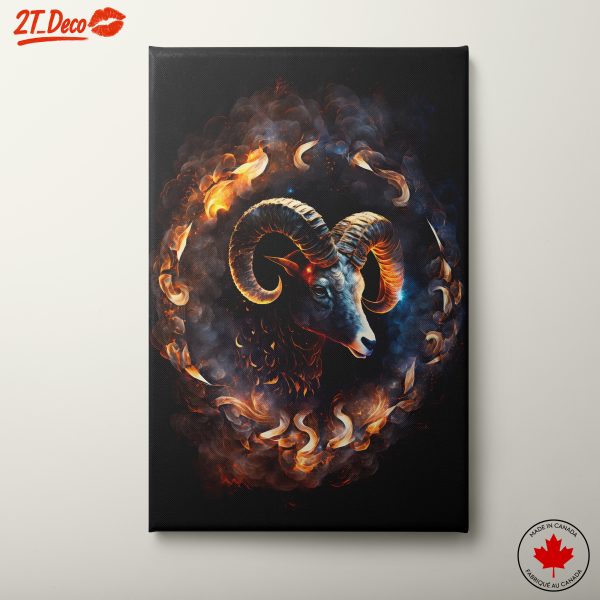Aries Zodiac Art with Fiery Flames