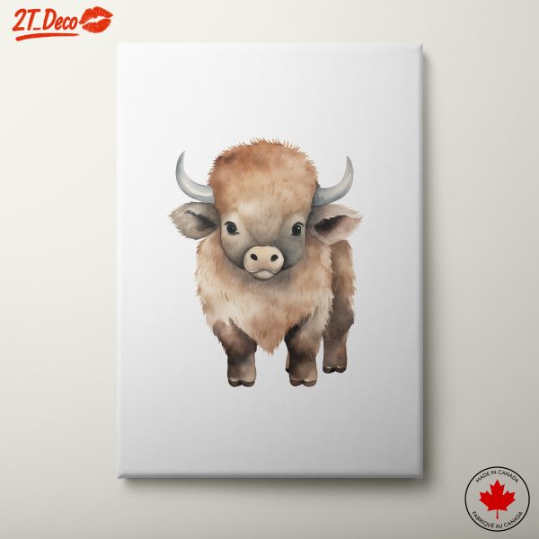 Adorable Young Bison Watercolor Art