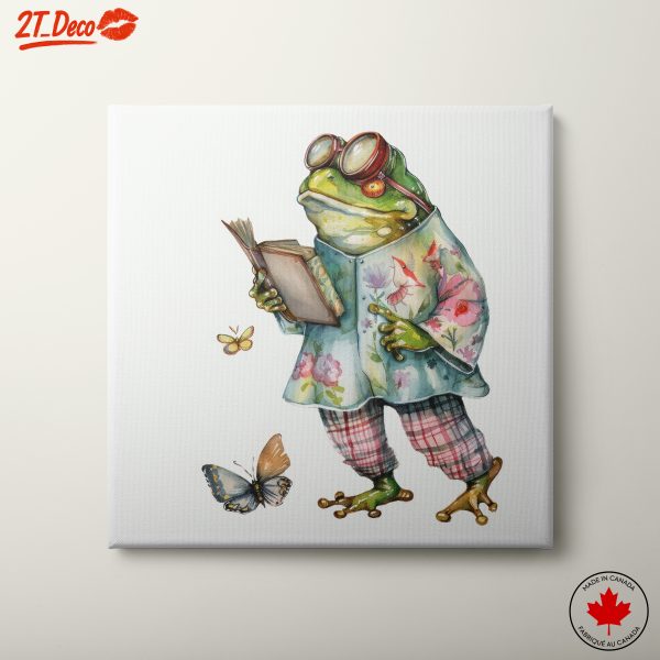Whimsical Frog Reading with Butterflies