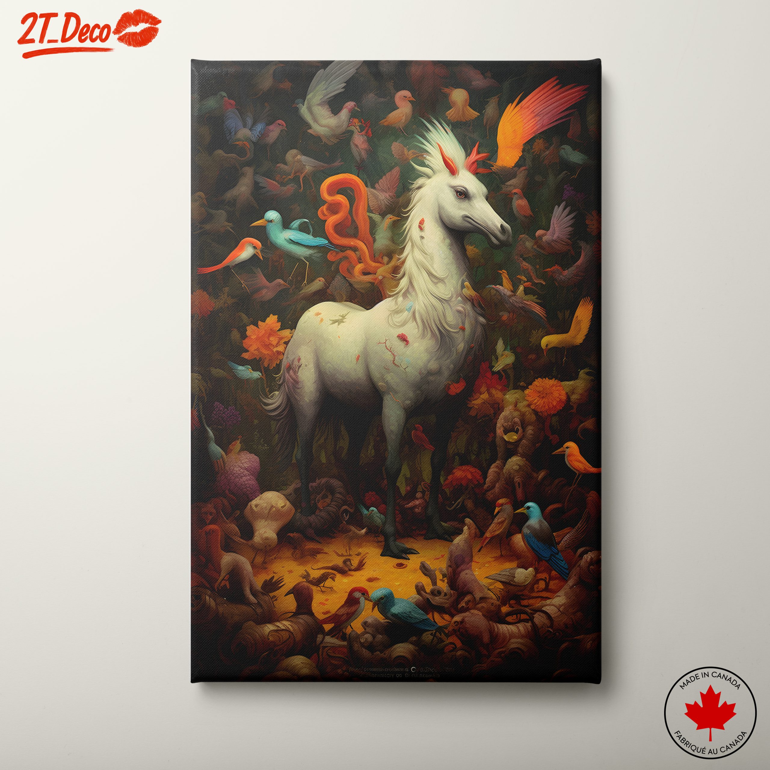 Majestic Unicorn Surrounded by Colorful Birds