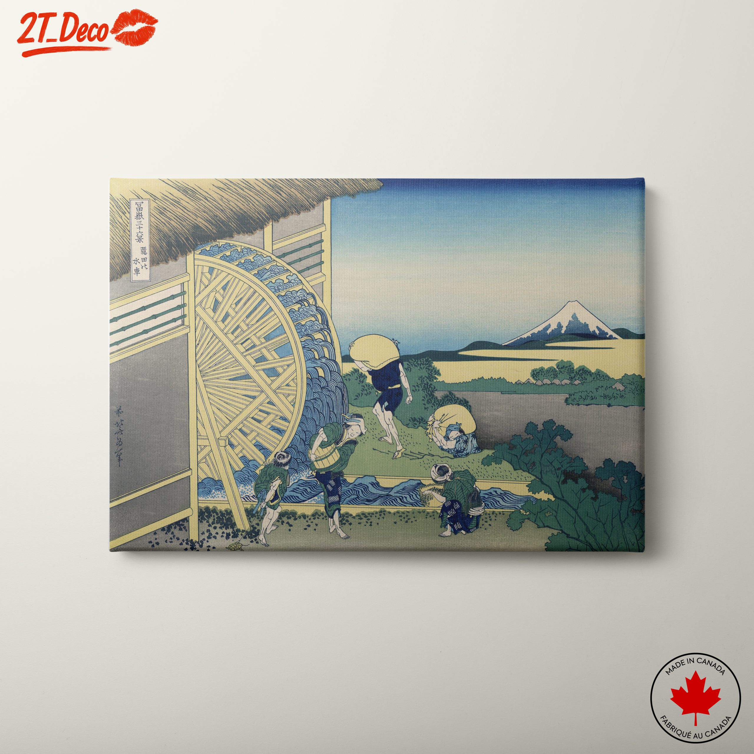 Traditional Japanese Water Mill with Mount Fuji