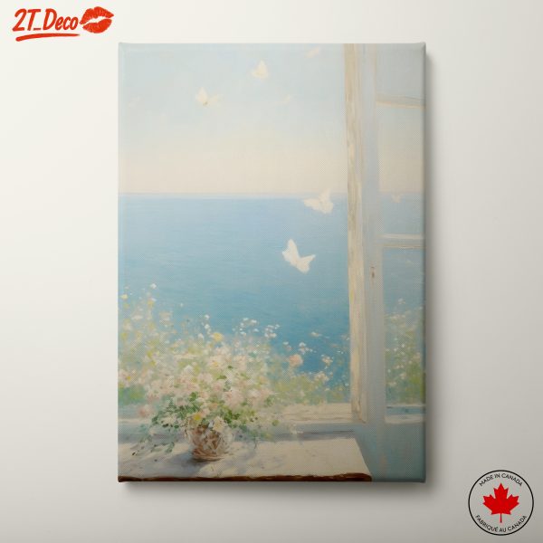 Serene Window With Flowers And Butterflies