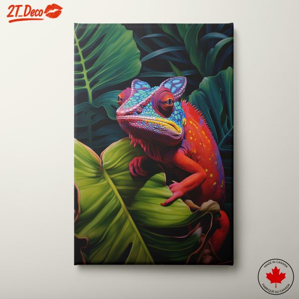 Vibrant Chameleon Among Lush Greenery