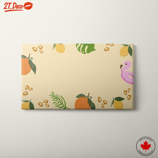 Tropical Botanical Illustration with Flamingo and Citrus