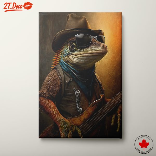 Stylish Cool Animal Portrait of Guitar Playing Lizard