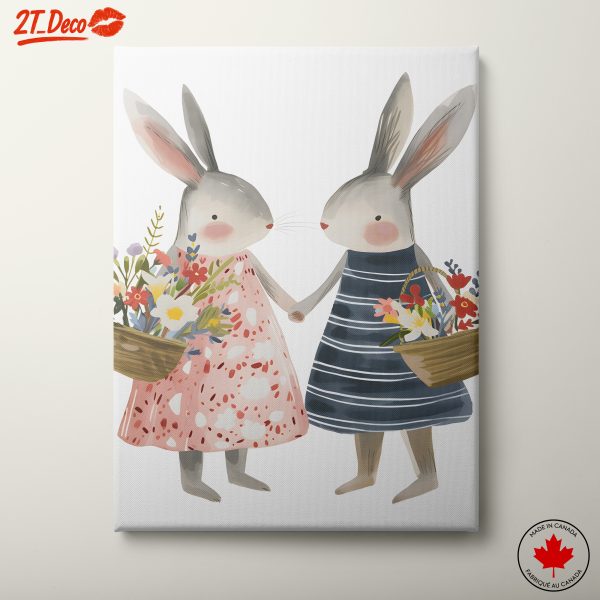 Whimsical Rabbits Holding Flower Baskets