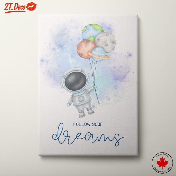 Astronaut with Planet Balloons Following Dreams