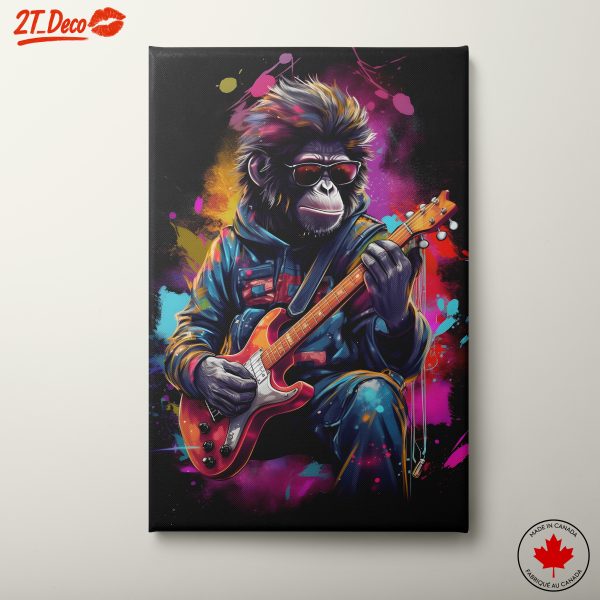 Monkey Playing Guitar in Colorful Abstract Art