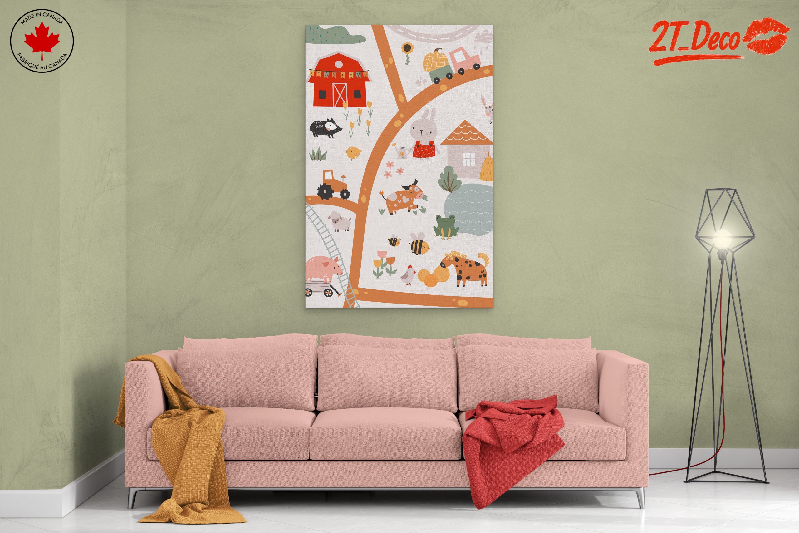 Whimsical Farm Animals Scene Art - Image 2