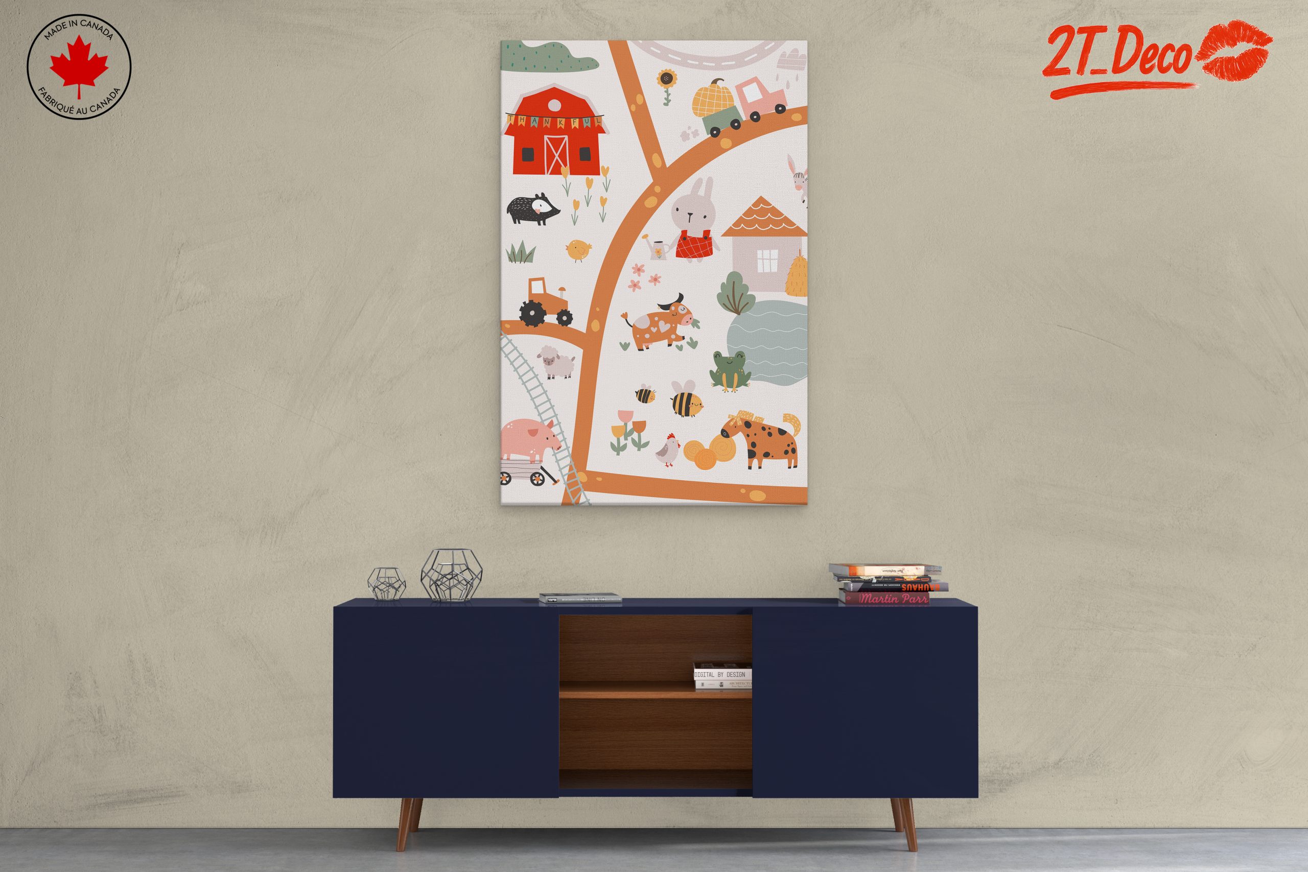 Whimsical Farm Animals Scene Art - Image 3